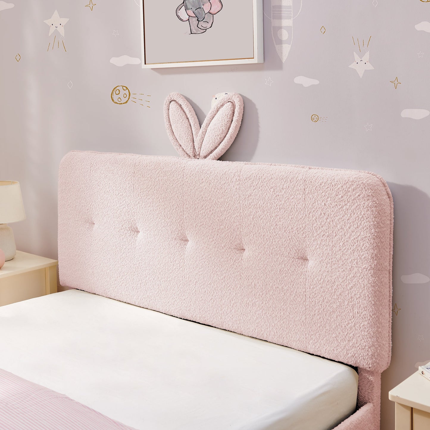 Full Size Upholstered Bed with oversized rabbit ear headboard in blush pink by HouseOfZazla on Tampa Home & Garden Store