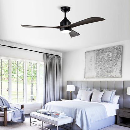 52in solid wood blades ceiling fan with integrated light and remote control in a modern bedroom on Tampa Home & Garden Store