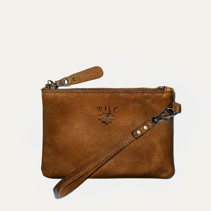 Zip Pouch Small W/ Wristlet by Will Leather Goods tan brown pebbled leather with wrist strap on Tampa Home & Garden Store