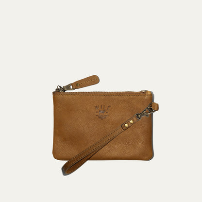 Will Leather Goods Zip Pouch Small Wristlet makeup bag in tan pebbled leather with strap on Tampa Home & Garden Store