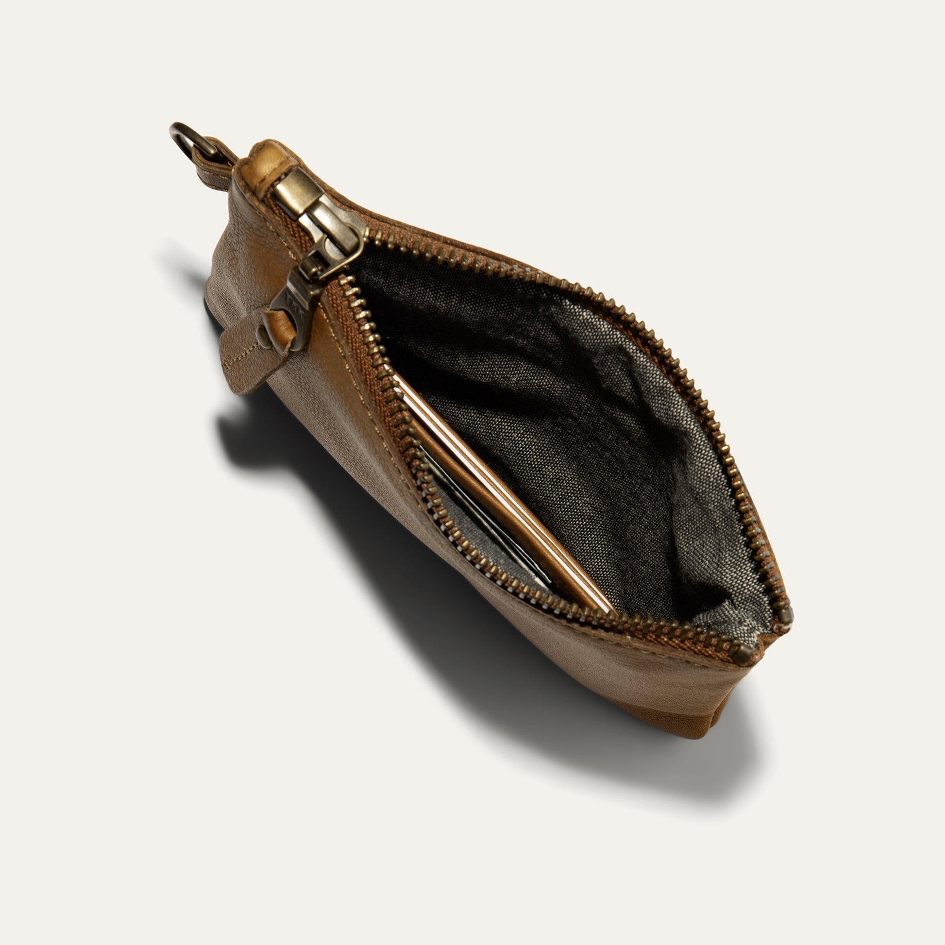 Will Leather Goods Zip Pouch Small W/ Wristlet brown leather makeup bag on Tampa Home & Garden Store