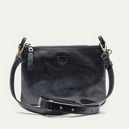 Will Leather Goods Zip Pouch Medium W/ Crossbody black leather bag with brass hardware on Tampa Home & Garden Store
