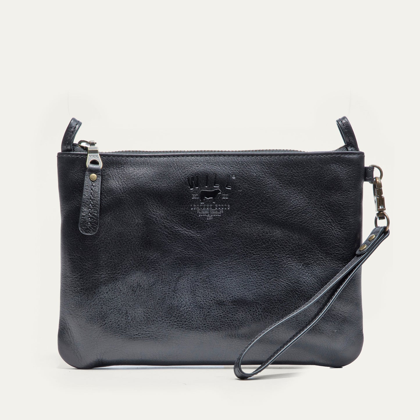 Zip Pouch Medium W/ Crossbody by Will Leather Goods, black leather bag with zip on Tampa Home & Garden Store