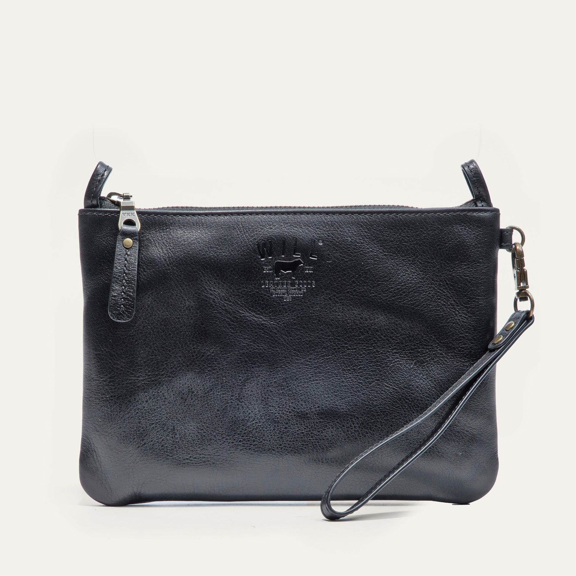 Zip Pouch Medium W/ Crossbody by Will Leather Goods, black leather bag with zip on Tampa Home & Garden Store