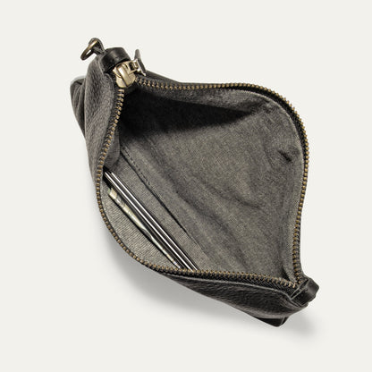 Zip Pouch Medium W/ Crossbody by Will Leather Goods, dark denim leather with brass zipper on Tampa Home & Garden Store