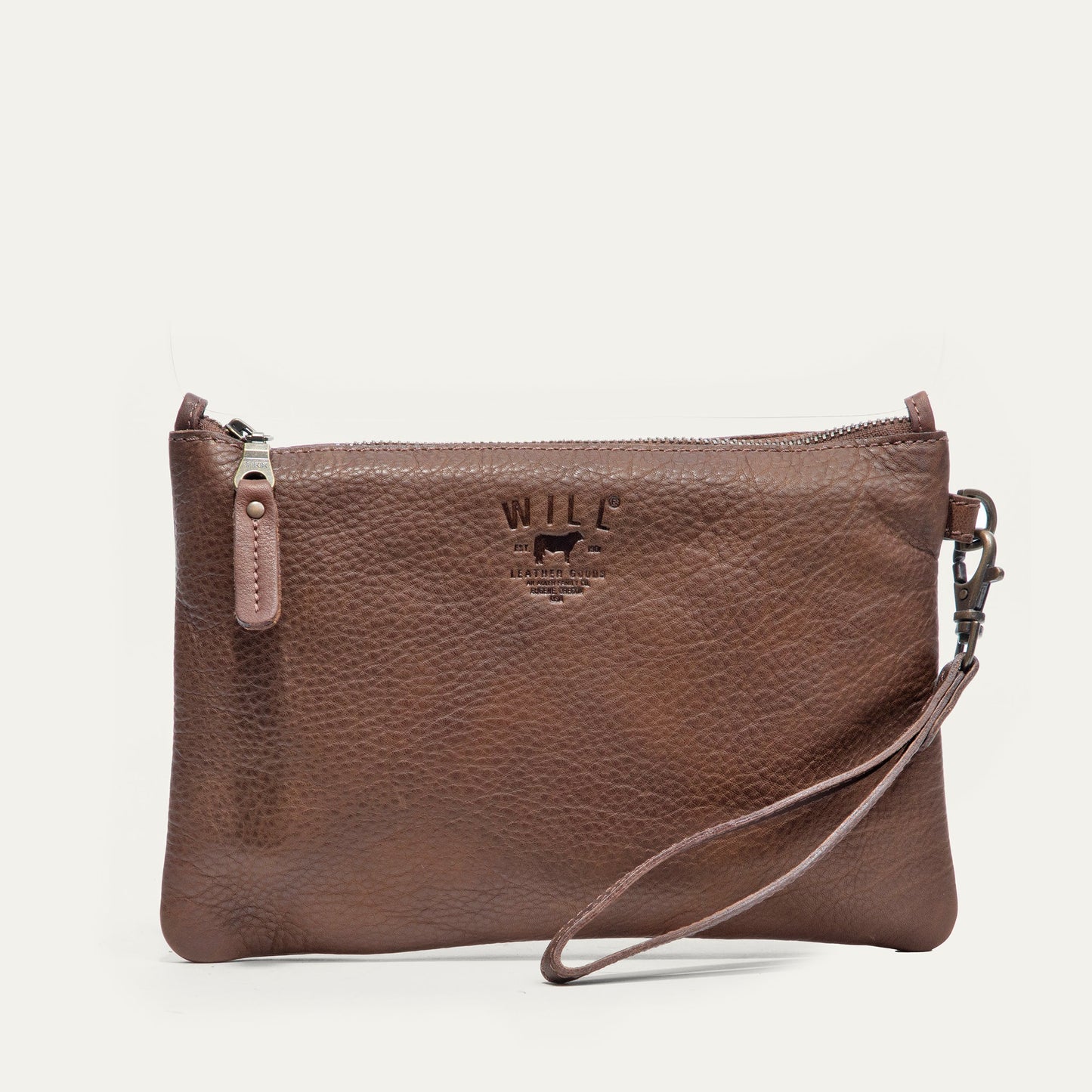 Zip Pouch Medium W/ Crossbody by Will Leather Goods in brown pebbled leather on Tampa Home & Garden Store