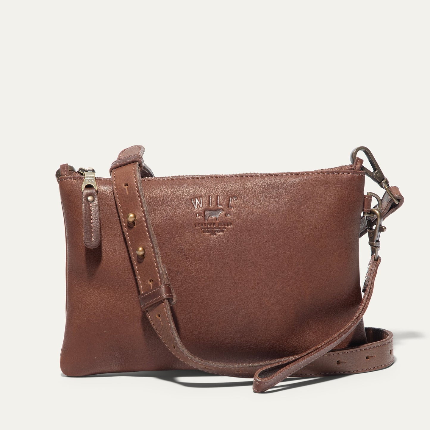 Will Leather Goods Zip Pouch Medium W/ Crossbody brown leather bag on Tampa Home & Garden Store