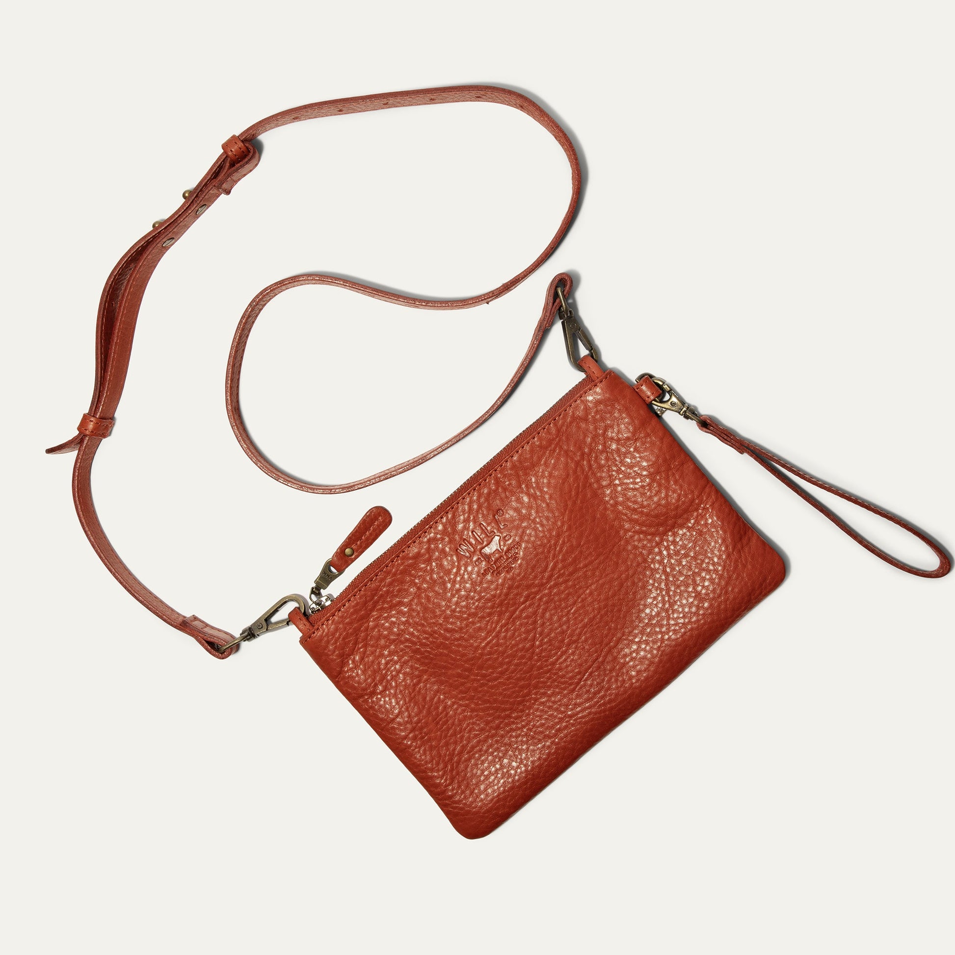 Zip Pouch Medium W/ Crossbody red pebbled leather with brass hardware by Will Leather Goods on Tampa Home & Garden Store