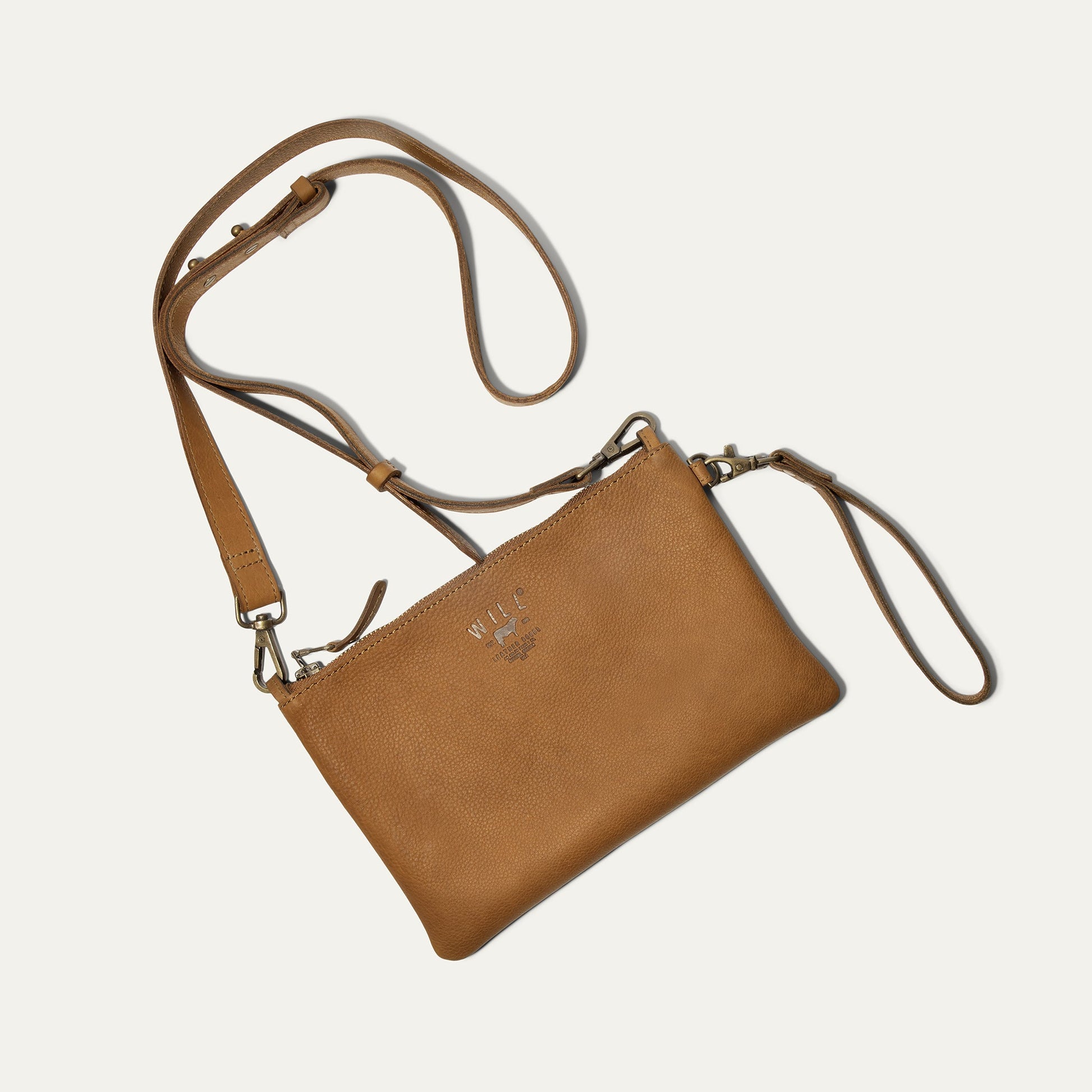 Zip Pouch Medium W/ Crossbody leather bag in tan with adjustable strap Will Leather Goods on Tampa Home & Garden Store