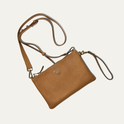 Zip Pouch Medium W/ Crossbody leather bag in tan with adjustable strap Will Leather Goods on Tampa Home & Garden Store
