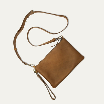 Zip Pouch Medium W/ Crossbody by Will Leather Goods, brown leather with brass hardware on Tampa Home & Garden Store