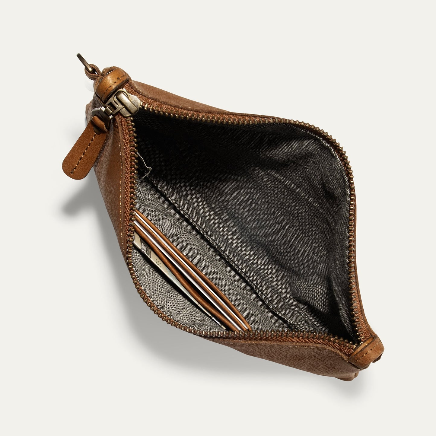 Zip Pouch Medium W/ Crossbody by Will Leather Goods, tan leather with brass zipper on Tampa Home & Garden Store