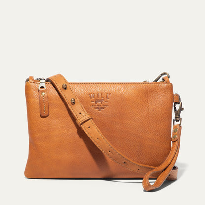 Zip Pouch Medium W/ Crossbody by Will Leather Goods; tan leather crossbody bag with hardware on Tampa Home & Garden Store
