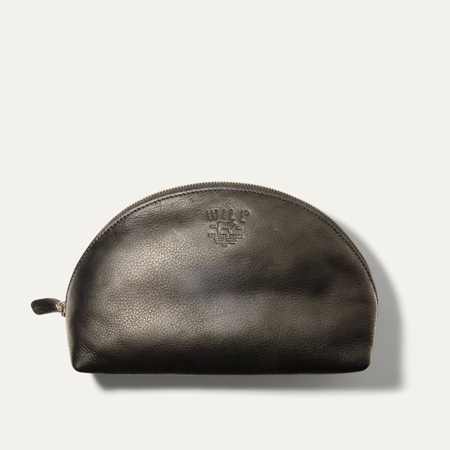 Zip Cosmetic makeup bag in dark brown pebbled leather with gold zipper by Will Leather Goods on Tampa Home & Garden Store