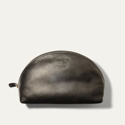 Zip Cosmetic makeup bag in dark brown pebbled leather with gold zipper by Will Leather Goods on Tampa Home & Garden Store