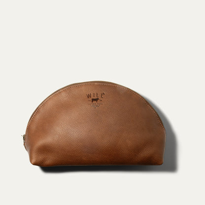 Zip Cosmetic makeup bag by Will Leather Goods, round brown pebble-grain leather on Tampa Home & Garden Store