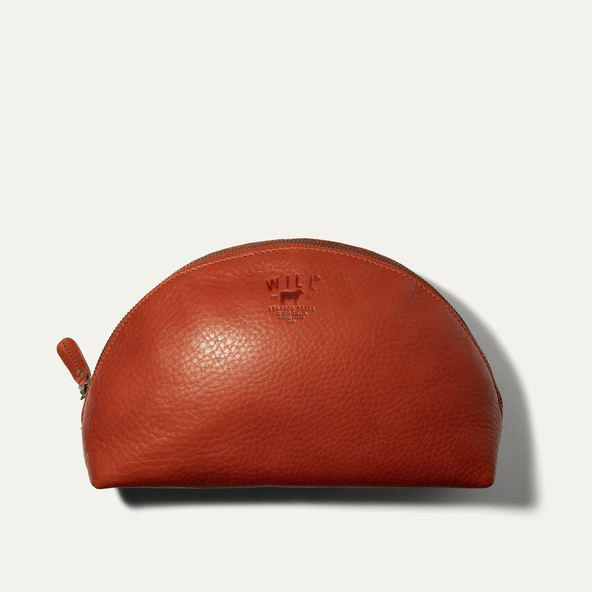 Zip Cosmetic makeup bag in red-brown pebbled leather by Will Leather Goods on Tampa Home & Garden Store