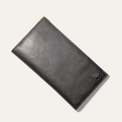 William Pocket Secretary Wallet, Will Leather Goods, dark gray leather card case with stitching on Tampa Home & Garden Store
