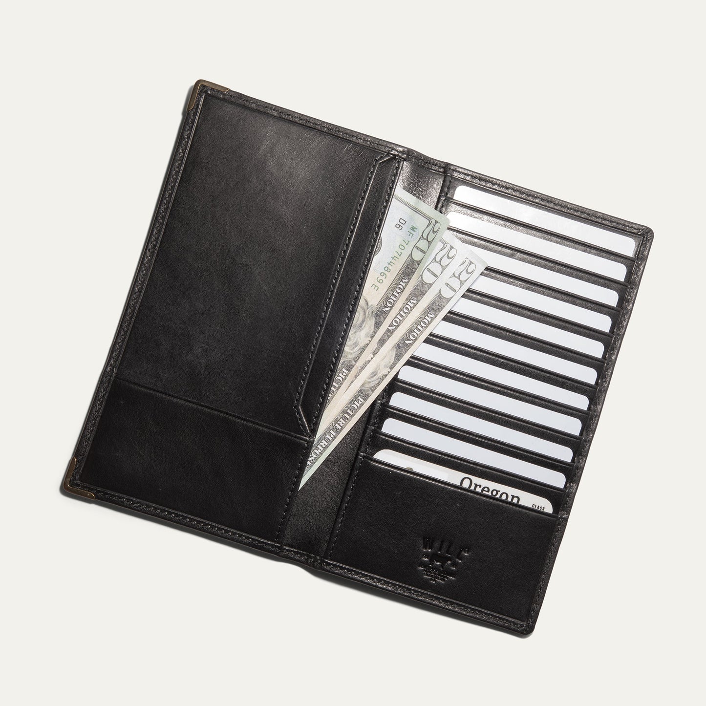 William Pocket Secretary Wallet black leather card case with cash slots Will Leather Goods on Tampa Home & Garden Store