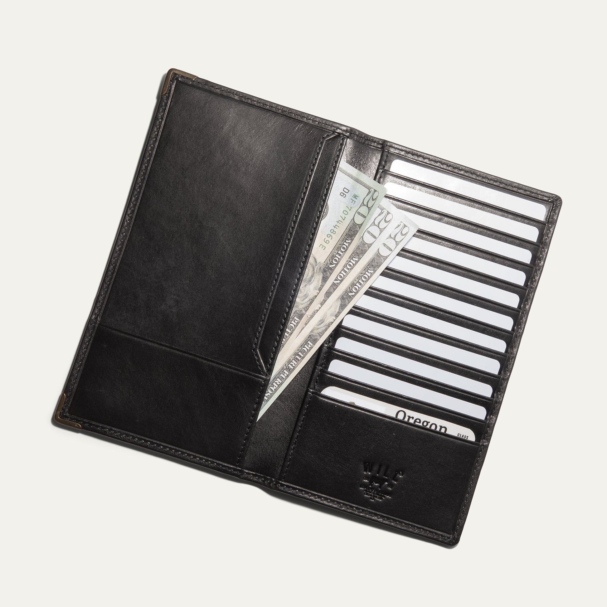 William Pocket Secretary Wallet black leather card case with cash slots Will Leather Goods on Tampa Home & Garden Store