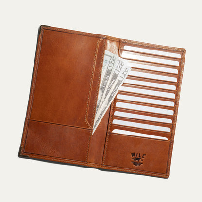 William Pocket Secretary Wallet by Will Leather Goods in tan leather with multiple card slots and cash sleeve on Tampa Home & Garden Store