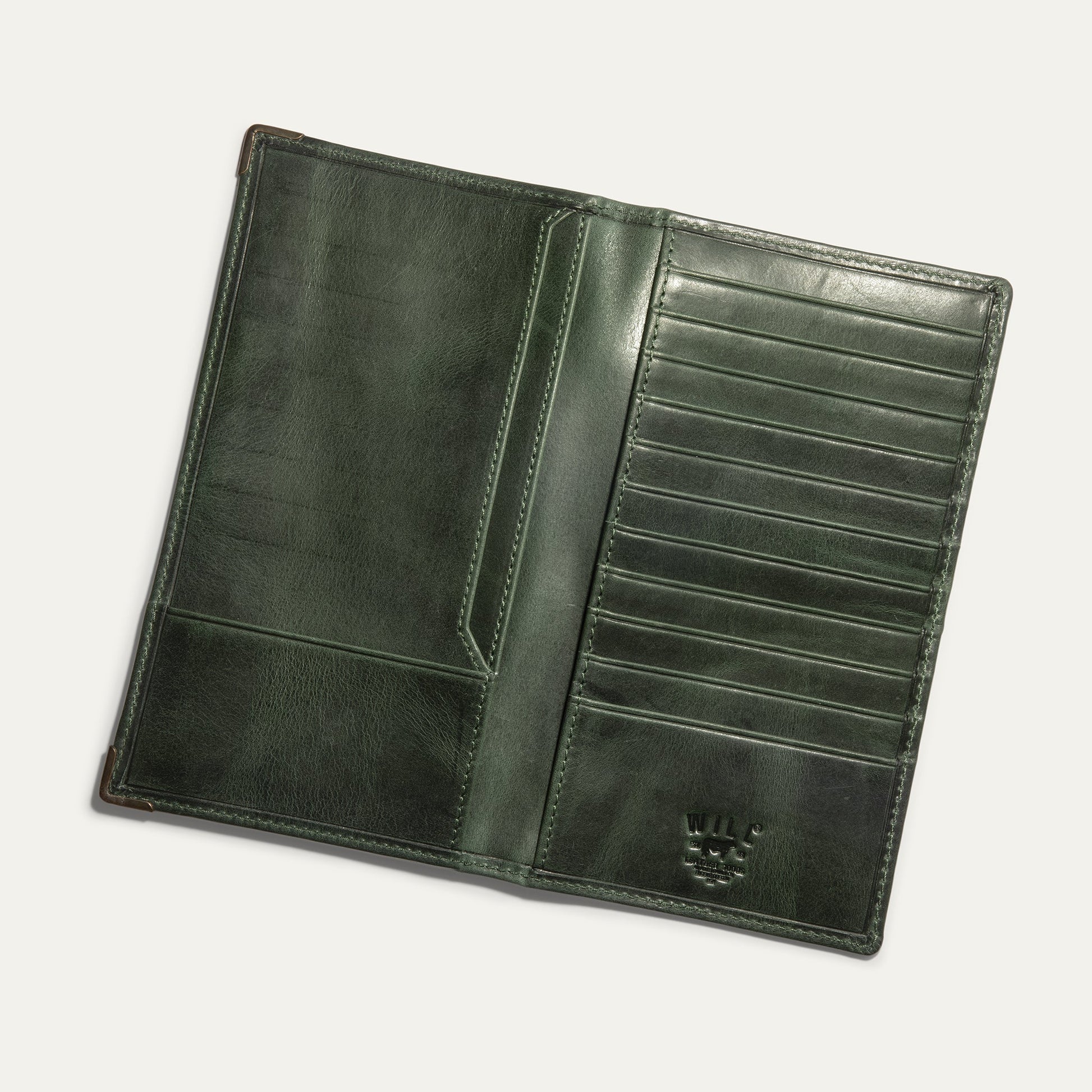 William Pocket Secretary Wallet by Will Leather Goods, green leather card case with card slots on Tampa Home & Garden Store