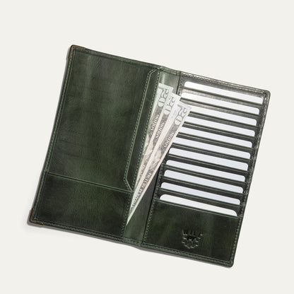 William Pocket Secretary Wallet green leather by Will Leather Goods with card slots on Tampa Home & Garden Store