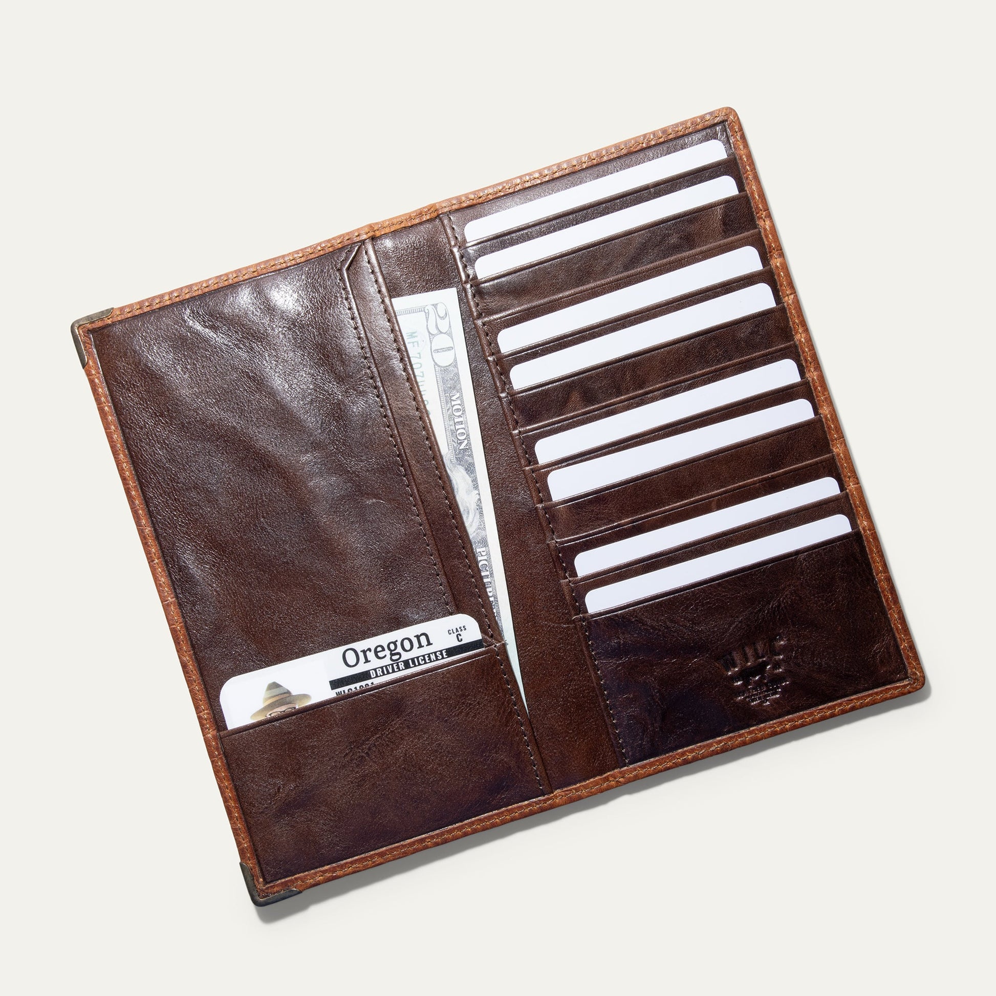 William Pocket Secretary Wallet by Will Leather Goods, brown leather card case with card slots on Tampa Home & Garden Store