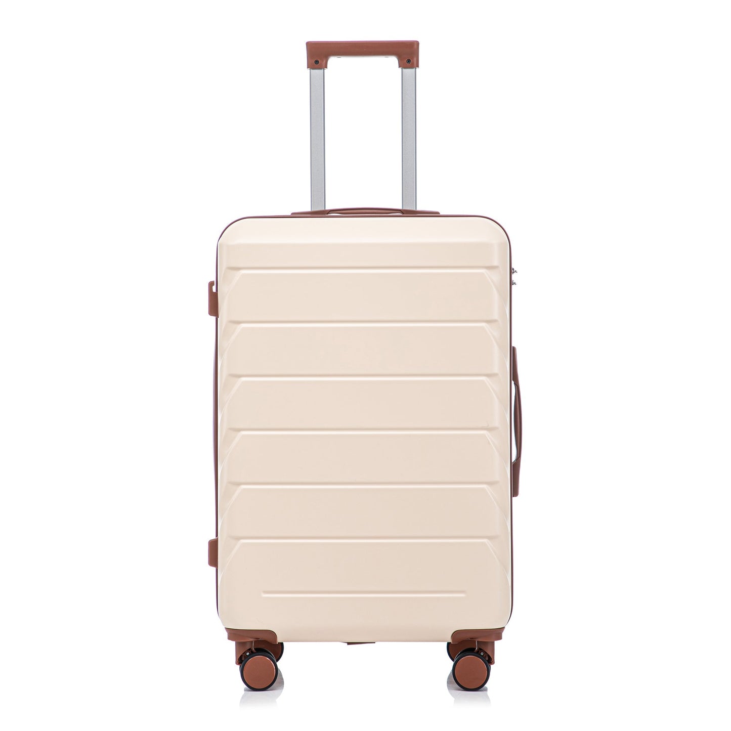 3-Piece ABS Spinner Wheel Luggage Set beige with brown accents, 20/24/28 in on Tampa Home & Garden Store