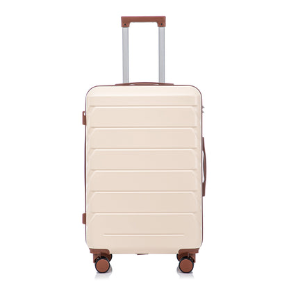 3-Piece ABS Spinner Wheel Luggage Set beige with brown accents, 20/24/28 in on Tampa Home & Garden Store