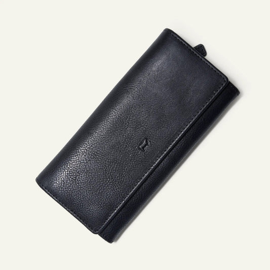 Full Grain Leather Snap Wallet with 12 Card Slots