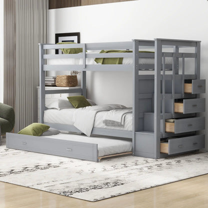 Bunk Bed With Trundle and Staircase Space Saving