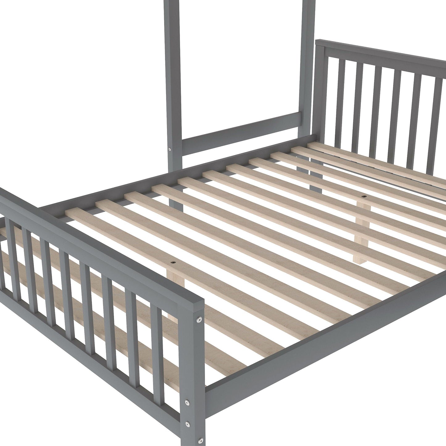 Loft Bed With Staircase And Storage, gray metal frame with wooden slat base on Tampa Home & Garden Store