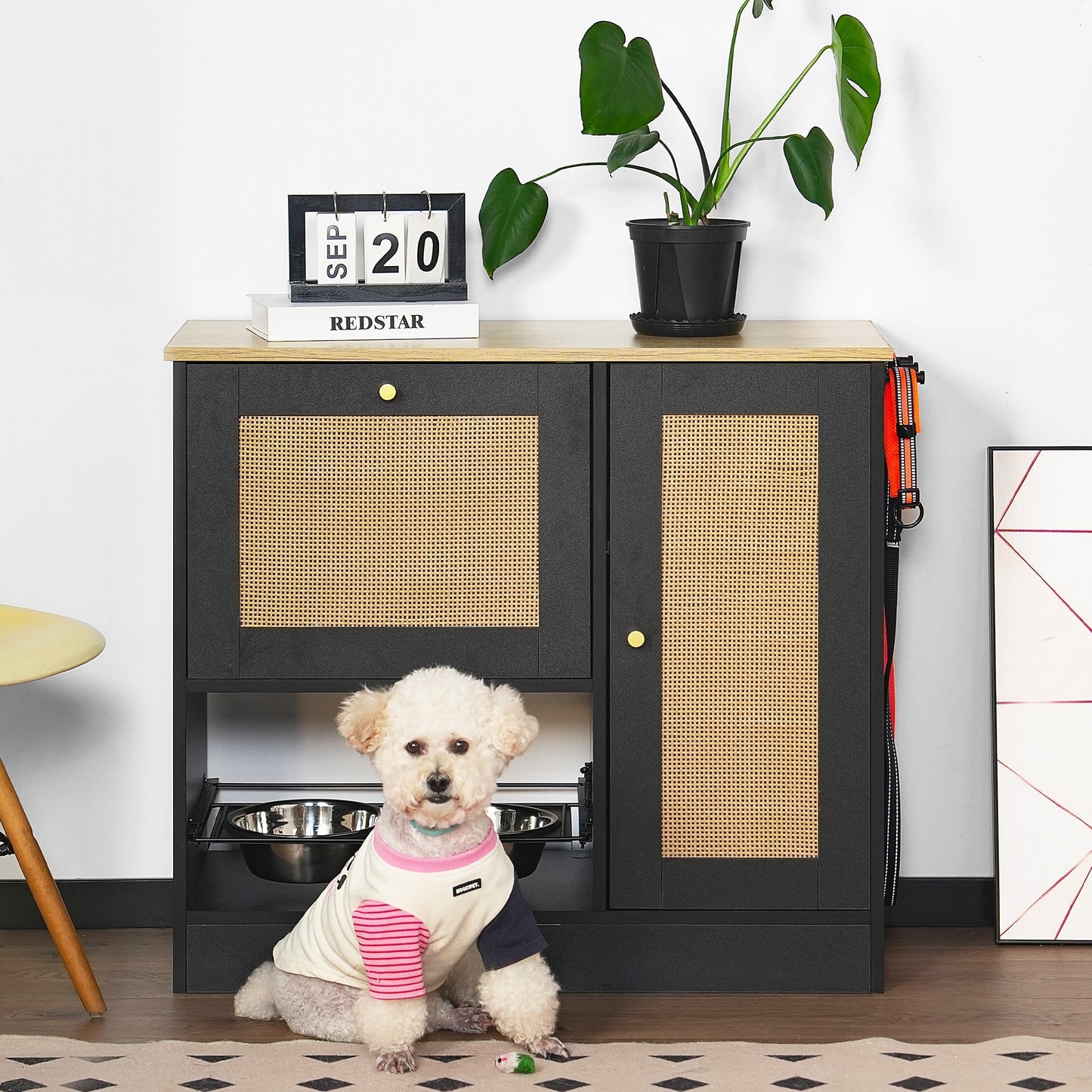Feeding Station with 2 Lockers and Elevated Bowls Black by HouseOfZazla pet furniture on Tampa Home & Garden Store