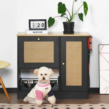 Feeding Station with 2 Lockers and Elevated Bowls Black by HouseOfZazla pet furniture on Tampa Home & Garden Store