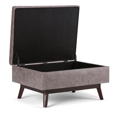 Owen Upholstered Rectangular Storage Ottoman in grey fabric with dark wood legs on Tampa Home & Garden Store