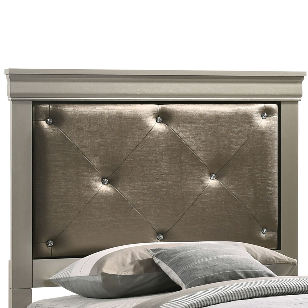 Lorana Jewel Tufted Bed Frame and Silver Finish