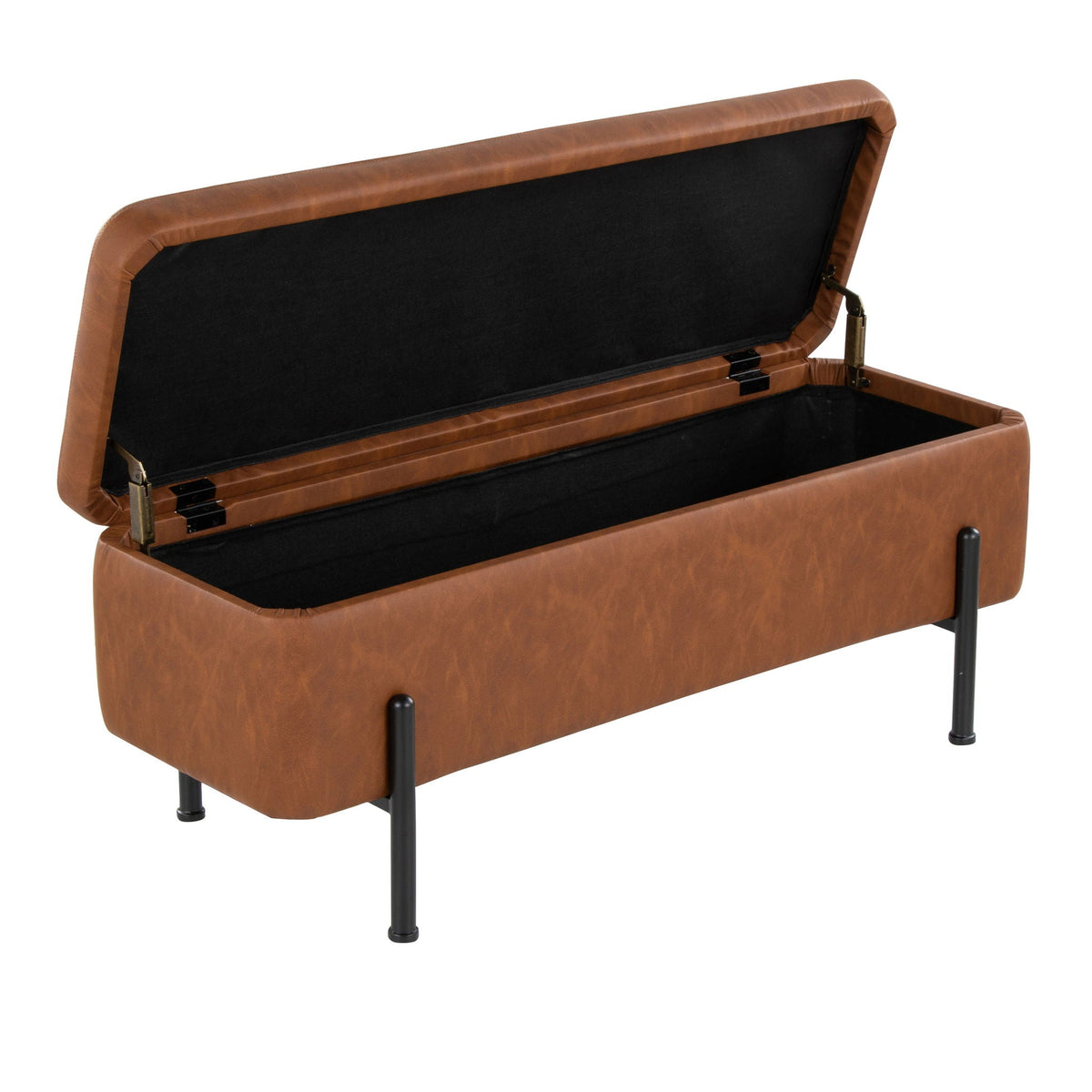 Storage Bench with Flip-Top by HouseOfZazla in tan faux leather with black interior on Tampa Home & Garden Store