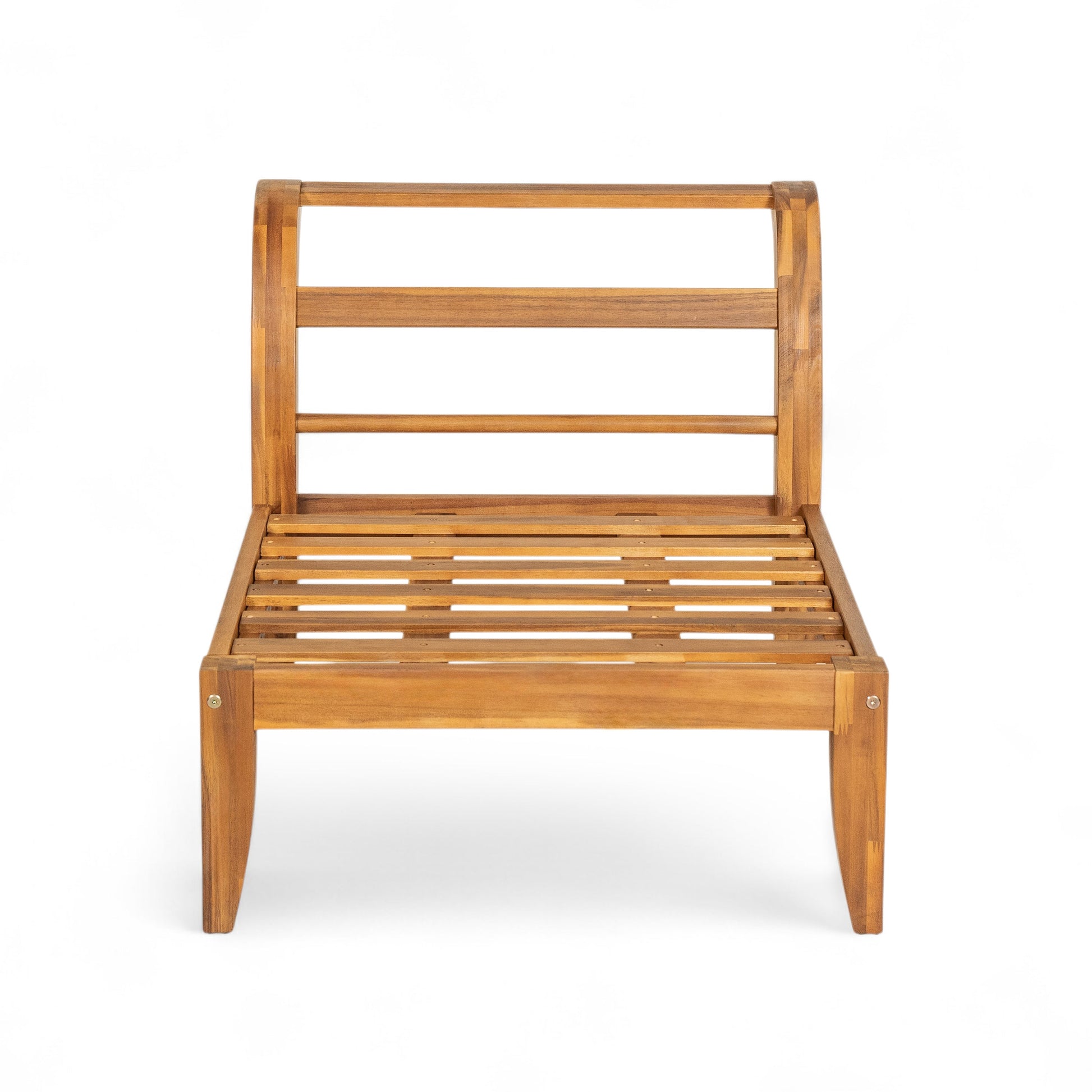 Acacia wood outdoor modular sectional frame with slatted seat and back in natural finish on Tampa Home & Garden Store