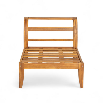 Acacia wood outdoor modular sectional frame with slatted seat and back in natural finish on Tampa Home & Garden Store