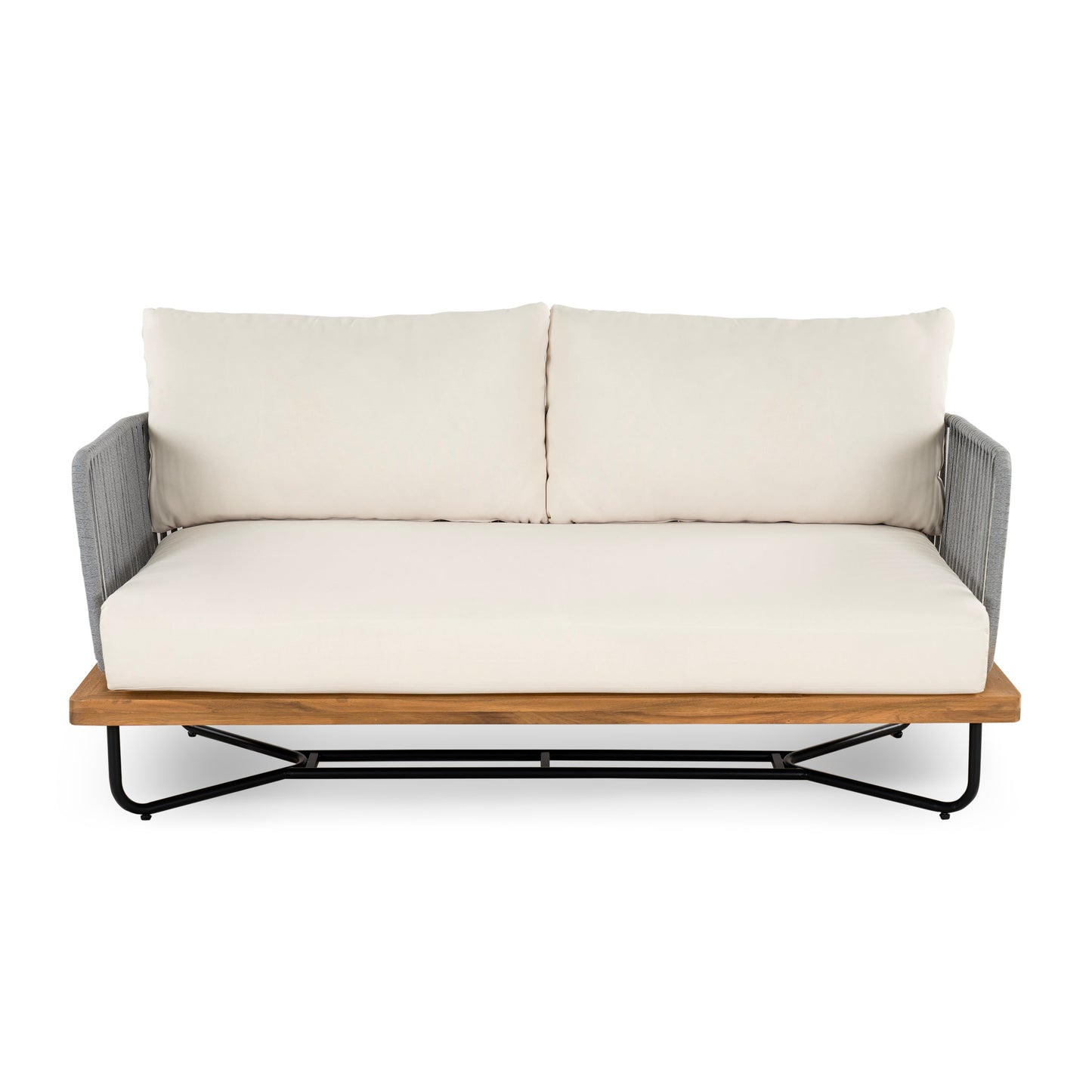 Lucca 6-Seater Outdoor Patio Set with acacia wood frame and rope-woven cushions by HouseOfZazla on Tampa Home & Garden Store