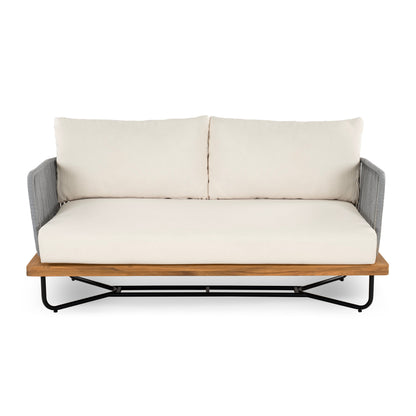Lucca 6-Seater Outdoor Patio Set with acacia wood frame and rope-woven cushions by HouseOfZazla on Tampa Home & Garden Store