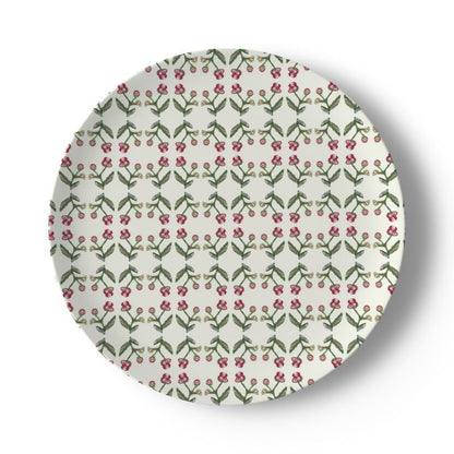 Antonia Holiday Berry china plate with green stems and pink berries by Erin Donahue Tice on Tampa Home & Garden Store