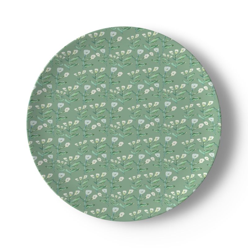 Set of Juniper Sydney China Plates, green floral pattern, round ceramic dish on Tampa Home & Garden Store