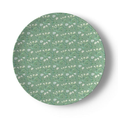 Set of Juniper Sydney China Plates, green floral pattern, round ceramic dish on Tampa Home & Garden Store