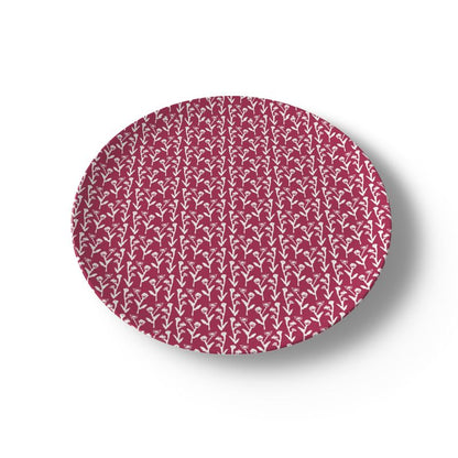 China plate cranberry ivy manor pattern in magenta with white vines by Erin Donahue Tice on Tampa Home & Garden Store