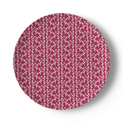 China plate Cranberry Ivy Manor pattern in magenta with white vines on Tampa Home & Garden Store