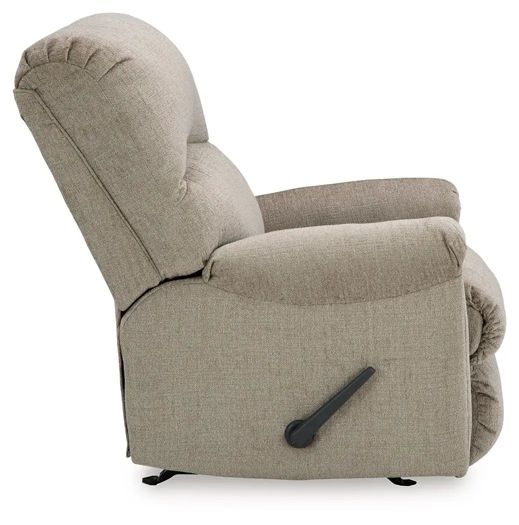 Stonemeade Rocker Recliner beige fabric upholstered chair with side lever on Tampa Home & Garden Store