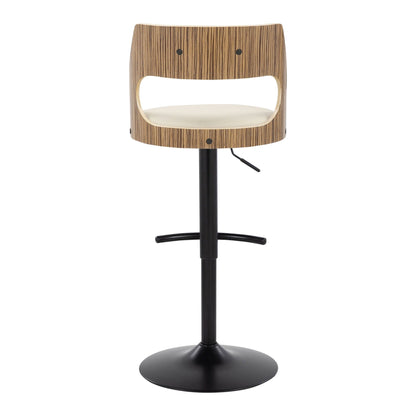 Cecina contemporary adjustable swivel barstool pair with wood veneer back, beige cushioned seat on Tampa Home & Garden Store