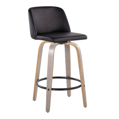 Toriano Contemporary Counter Stool Set of 2 in black faux leather with wood legs and metal footrest on Tampa Home & Garden Store